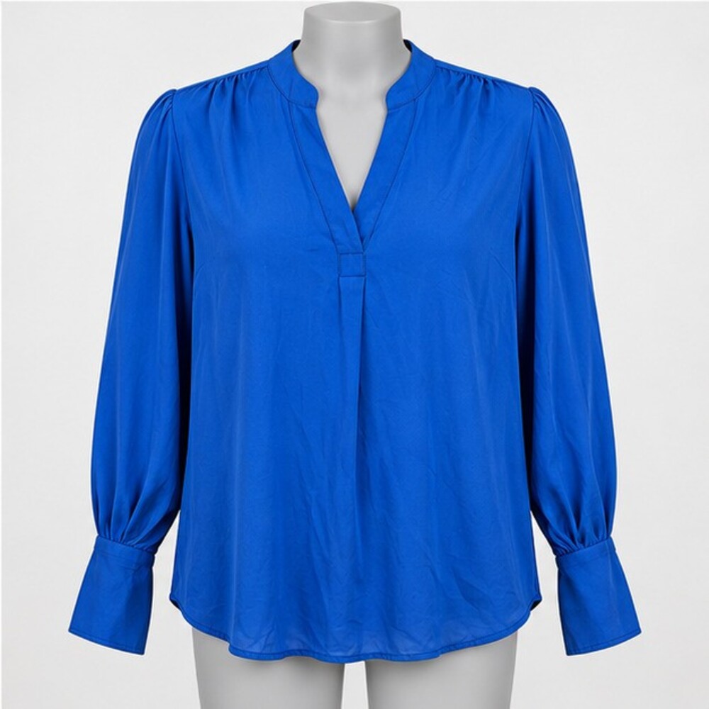 Banana Republic Small Blue Long Sleeve Ruffle Cuff Button-Up Blouse